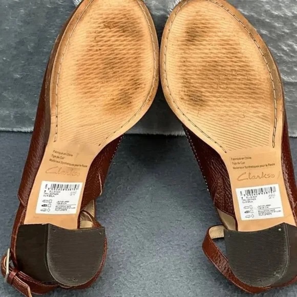 Clarks Tobacco Brown Leather Classy Ankle Strap Sandals Size 7 / 7.5 - Picture 8 of 8